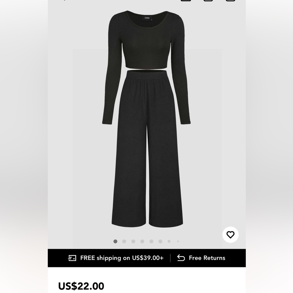 Solid knitted crop top & wide leg trousers